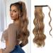 FESHFEN Long Wavy Ponytail Extensions 60cm Body Wavy Wrap Around Hair Ponytails Curly Clip in Synthetic Hairpieces for Women Girls Brown & Blonde 60 cm (Pack of 1) 12H24# Brown & Blonde