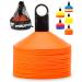 Pro Disc Cones (Set of 50) - Agility Soccer Cones with Carry Bag and Holder for Sports Training, Football, Basketball, Coaching, Practice Equipment, Kids - Includes 15 Best Cone Drills Book Bright Orange