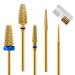 CGBE nail miller attachments 5 pieces of gold nail miller bits Remove gel acrylic nail skin 3/32 inch Wolfram carbide milling cutters hard metal grinding heads for nail preparation