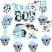 Cow Baby Shower Decorations for Boy - 25pcs Holy Cow Its a Boy Cake Topper and Cupcake Toppers Blue Cow Print Baby Shower Cake Decorations for Farm Animal Barnyard Baby Shower Party Supplies