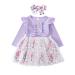 Haokaini Toddler Baby Girls Floral Dress Long Ruffle Sleeve Cotton Ribbed Bow Splicing Dress Princess Tutu Skirt Fall Clothes Set 3-4 Years Plus Purple