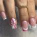 24 Pcs French False Nails - Pink French Press on Nails Short Square - Artificia Fake Nails with Butterfly & Heart Design - False Nails with Glue - Stick on Nails for Women and Girls Nail Art Rose Pink with Butterfly Design