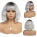 Bestung Short Wavy Grey Bob Wig with Bangs, 10 Inches - Synthetic Hair, Dark Roots, Natural Look for Daily & Party - Buy Online on GoSupps.com