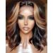 Short Women's Ombre Wigs Synthetic Lace Front Medium Wavy Brown/Blonde Highlights Color 30#/27# Natural hairline 180% Density Balayage Hair Blonde Wig(16inch) Brown Highlights Blonde Wave 16"-13×3.5 inch lace