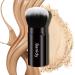 Makeup Brush Kabuki Face Brushes Retractable Travel Blush Brush Portable Flawless for Foundation Powder Blush Bronzer Buffing Liquid Cream Cruelty Free with Cover(Round-Head)
