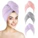 Kinhwa turban towel with button bamboo microfiber hair turban for the hair carbon fiber hair towel quick -drying super absorbent and soft for long hair and all hair types 25x65cm 3 pieces gray+pink+purple 25 x 65 cm
