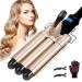 3 Barrel Hair Waver 25mm Mermaid Curler Curling Tongs 3 Barrel Curling Iron with 2 Temperature Control 30s Quick Heating Hair Waver Styling Tool with Heat-Resistant Gloves for Long Short Hair (Gold)