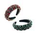 Forsylvanas Jewelry Crystal Rhinestone Headband for Women 2 Pcs Padded Retro Jeweled Hairband Handmade Black Velvet Liner Hair Hoop for Girls Wedding Parties Hair Accessories (Red+Green)
