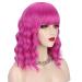 AISI BEAUTY Hot Pink Bob Wavy Wig with Bangs - 14 Inch Synthetic Hair Colorful Wig for Women - Perfect for Halloween Costume & Cosplay - Buy Online on GoSupps.com