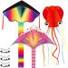 3 Pack Large Kites-Delta Devil Fish Jellyfish Octopus with Long Tail Kites for Kids & Adults Easy to Fly and Assemble, with 3  330 Ft High Strength String Rainbow Delta+Orange Devil Fish+Red Octopus