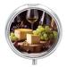 Round Pill Box White Wine Cheese Cake Grapes Print 3 Compartment Medicine Pill Case Print Pill Organizer Decorative Metal Portable Pill Box Pocket Pill Box Style-5