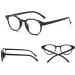 Anti Blue Light Retro Spring Hinge Round Computer Reading Glasses - Shiny Black 0.0x - Buy Online on GoSupps.com