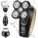 Electric Shavers for Men, 4 in 1 Bald Head Shaver with LED, Rechargeable Wet & Dry Electric Razor with Clipper, Nose Trimmer, Facial Brushes Electric Razor for Men Grooming Kit - Type-C Charge Black Gold