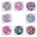 Laza 8 Colors Holographic Chunky Glitter Mixed Fine Glitter Iridescent Mermaid Sparkle Craft Dust Powder Tips for Acrylic Nails Polish DIY Resin Decoration Women Girls - Pink Purple