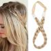 Silk-co women hair band 3 strands blond artificial hair braided headband elastic hair band for women and girls wedding vintage with hair tie hair part braids extensions 1.5cm wide 26/613 1.5cm wide blonde & honey blonde