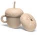 KOZE Toddler Baby Silicone Sippy Cup w Straw | Training Cup  Unbreakable 100% Silicone  Dishwasher Safe  BPA Free  6 oz  Baby 6+ months Transition | 2-in-1 Acorn BONUS Snack Top! Cream
