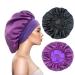 Eupinduo 2 pieces satin sleeping cap bonnet hair hood curly hood for sleeping hair hood for the night enlarged high elastic width creme soft female satin hood sleep black purple