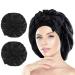 Arqumi Silk Bonnet 2PCS Large Silk Hair Wrap for Sleeping Adjustable Satin Bonnet Hair Bonnet Sleep Cap with Elastic Stay On Head for Long Curly Thick Black Hair for Women Hair Care Black&Black A (2PCS) Black & Black