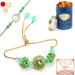 Ghasitaram Gifts Rakhis Online - Rakhi for Brother-T-12 Green Stone Bhaiya Bhabhi Rakhi with 100 GMS of Dryfruits Mix Can 200 GMS of Kaju katli Rakhi Set & 100g Dryfruits Mix Can 200g Kaju katli