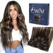 FSHINE CLIP in real hair Extensions Balayage Dark Brown to Blonde Clip Extensions Real Hair Balayage Remy Hair Clip in Extensions Brown Balayage 45cm 7PCs 120g/60/2 1.8 Clip #2/60/2 45cm