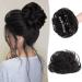 RUWISS Claw Clips in Messy Bun Hair Piece 100% Human Hair Buns Wavy Curly Chignon Hair Bun Extension Tousled Updo Hair Bun Real Human Hair Scrunchie with Clip for Women (Natural Black) 1 Count (Pack of 1) Natural Black