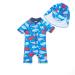 BONVERANO Baby Boys Swimsuit Toddler Bathing Suit Short-Sleeve Zipper One Piece Swimwear with UPF 50+ Sun Protection 3-6 Months Colorful Whale