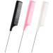 3 Pcs Rat Tail Combs Salon Hairdressing Comb with Stainless Steel Handle Fine Tooth Combs for Women Barber White Pink Black