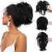 CJL HAIR Claw Clip Short Ponytail Hair Extensions Bendable Metals Messy Bun Hair piece Straight Fake Hairpieces Jet Black 8 inch