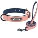 Didog dog collar soft padded leather with personalizable engraved name tag D-ring.Suitable for small and medium -sized dogs.XXL: 50-60 cm pink set (user-defined)