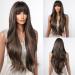 Allbell Long Brown Wavy Wig with Bangs - Natural Synthetic Hair Blend for Women | Brown & Blonde - Buy Online on GoSupps.com