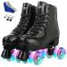 jessie Roller Skates Premium PU Leather Roller Skates for Women Classic Four-Wheel Outdoor and Indoor for Adults Women Black CrystalFlash Wheel 40