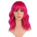Queberty Pink Wig,Hot Pink Wigs for Women Short Wavy Colored Wigs with Air Bangs Synthetic Wigs Natural Hair Cosplay Daily Party Use