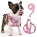 Rennaio dog harness no pull adjustable puppy dishes with 2 linen clips ultra breathable upholstered padded breast dishes and leash set for small and medium-sized dogs (pink s) pink s