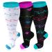 3 Pairs Plus Size Compression Socks for Women & Men 20-30 mmHg Wide Calf Extra Large Knee High Flight Socks Compression Stockings for Circulation Support 2XL 3PCS-White Purple Blue