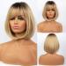 FIFIGO Blonde Bob Wig with Bangs | Short Ombre Blonde Synthetic Wig 14 | Heat Resistant Fiber | Daily Wear, Party, Cosplay - Buy Online on GoSupps.com