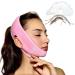 Face Lift Strap and 40 Face Lift Sticker Set - Double Chin Reducer with Invisible Adhesive Tape - Breathable and Reusable Face Slimming Strap for Women Pink