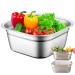 Wash Basin Dish Tub for Kitchen Sink Large Capacity Stainless Steel Basin with Rolled & Wide Edge Stackable Washing Basket for Fruit Kitchen No Drain Hole