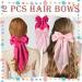 2Pcs Big Hair bow Hair Bows for Women Bow Hair Clip Elegant Solid Color French Barrette Bows For Hair With Long Silky Satin Hair Barrettes Accessories Bow Hair Clips for Women Girls(Pink+ Hot-pink) - Buy Online on GoSupps.com