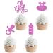 24Pcs Oh Baby Girl Cupcake Topper Glitter Dress / Rubber Nipple / Feeding Bottle Cupcake Picks Gender Reveal Party Welcome Baby Girl / It's a Girl for Baby Shower Girls Birthday Party Supplies Pink