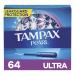 Tampax Pearl Tampons Ultra Absorbency with BPA-Free Plastic Applicator and LeakGuard Braid, Unscented, 32 Count x 2 Packs (64 Count total)