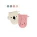 Blumie 2pcs Bath Mitt Gloves Washcloths for Babies and Kids with Animals Faces 100% Organic Cotton (Dusty Pink & Sandy Beige)