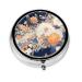 White and Yellow Peonies Portable Metal Pill Box Round Mini 3-Compartment Plastic Insert hinged Fastening Design Suitable for Small Pills Must-Have for Travel Black