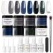 Dip Powder Nail Kit Starter, AZUREBEAUTY Blue Black 8 Colors Acrylic Dipping Powder System Essential Liquid Set with Top/Base Coat Activator Brush Saver for French Nail Art Manicure Beginner DIY Salon