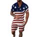 Fxbar Men's Patriotic Zipper Collar T-Shirts Outfits Breathable Sweat-Absorbing American Flag Short Sleeve Shirts Set Dark Blue Large
