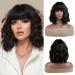 OUFEI Black Highlight Wigs for Women Bob Wig Short Wavy Wig Natural Synthetic Hair Heat Resistant Wigs for Daily Party Cosplay Wear-13 Inches Dark Brown Highlight(13in)