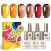 BORN PRETTY Jelly Gel Nail Polish Fall Winter Crystal Transparent Gel Polish Set Translucent Sheer Clear Gel Polish Red Coral Burnt Orange Grey Amber Brown 6 Colors Gift Collection Manicure Kit Crystal Amber