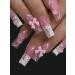 24pcs Bow Rose Coffin Fake Nail Pink Bow Press on Nails White French Cute Bow Rose Coffin Nails Luxurious Nails Acrylic Nails Fake Nails For Women Girls