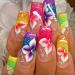 Flower Press on Nails Long Coffin Nails Medium Length Square Fake Nails Colored French Nails Tip False Nails with Light Floral Design Purple Acrylic Glue on Nails Bling Stick on Nails for Women 24Pcs style7