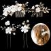 YOOBNG Bridal Wedding Flower Hair Pins 4 Pieces Bridal Hair Accessories Wedding with Flowers Pearls Leaf Bridal Hair Comb Hair Accessories Wedding Hair Clips for Women Girls and Bridesmaid (White)