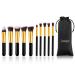 Jewelrywe 10 piece of professional make -up brush set lacquered real wood stem synthetic hair brush set suits cosmetics brushes tool for occupational constitution or output use gold black